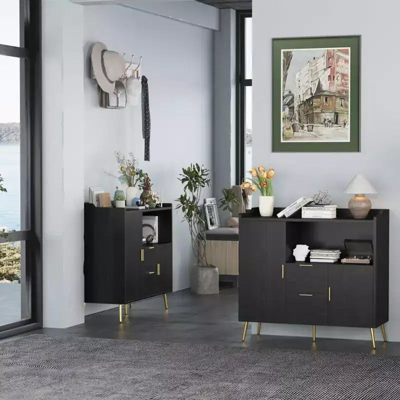 Meuble micro-ondes 40", buffet de cuisine, armoire de rangement, meuble bar à café avec étagères réglables, 2 tiroirs et 2 portes, pour la maison