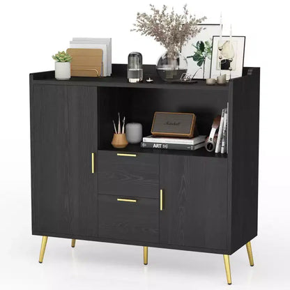 Meuble micro-ondes 40", buffet de cuisine, armoire de rangement, meuble bar à café avec étagères réglables, 2 tiroirs et 2 portes, pour la maison