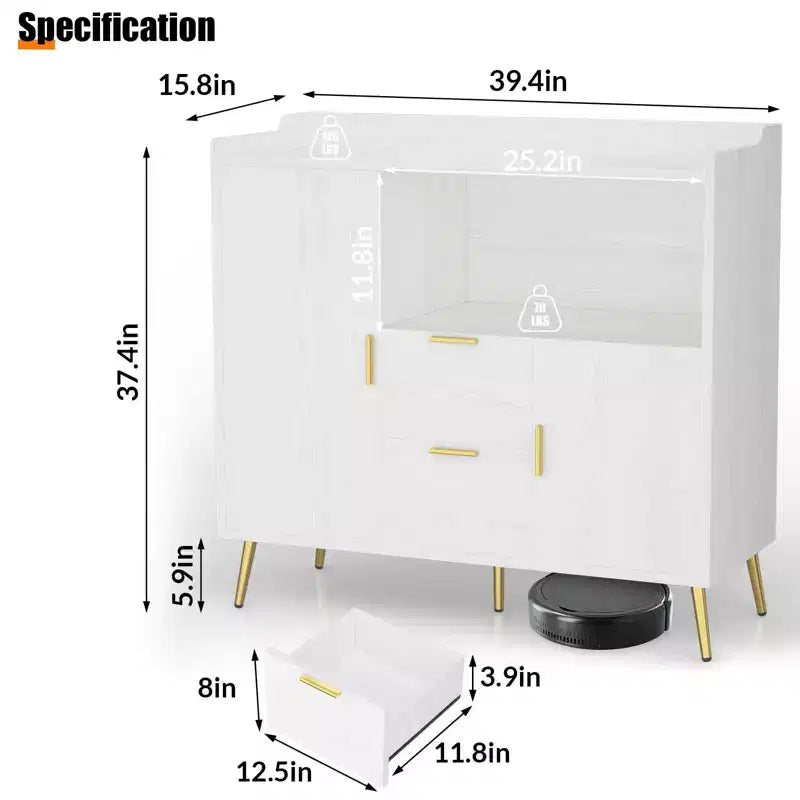 Meuble micro-ondes 40", buffet de cuisine, armoire de rangement, meuble bar à café avec étagères réglables, 2 tiroirs et 2 portes, pour la maison
