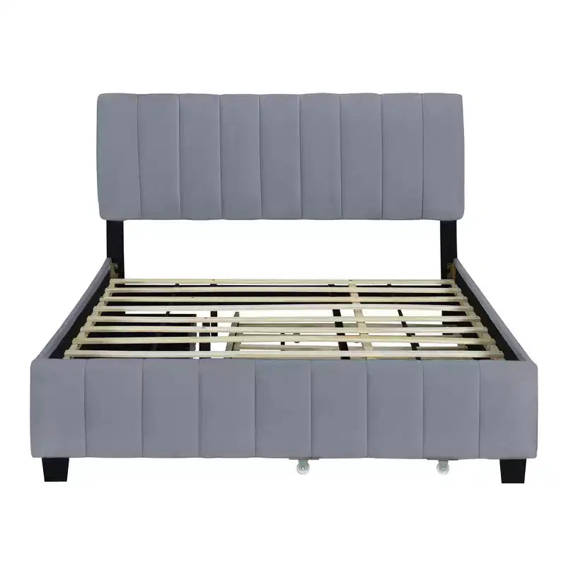 Lit plateforme rembourré Queen avec système de rangement hydraulique - Beige