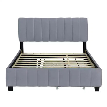 Lit plateforme rembourré Queen avec système de rangement hydraulique - Beige
