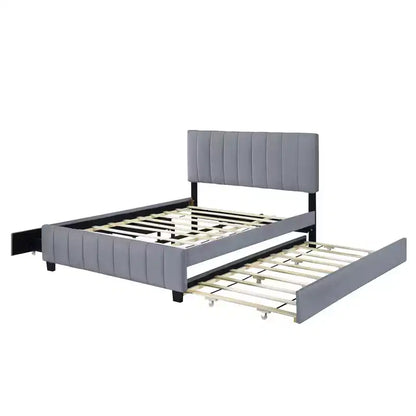 Lit plateforme rembourré Queen avec système de rangement hydraulique - Beige