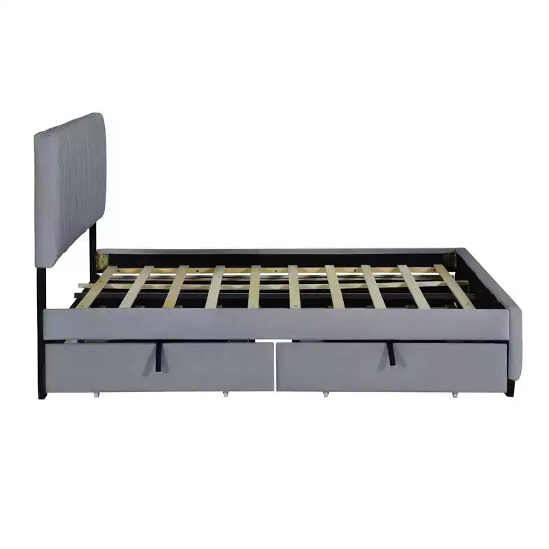 Lit plateforme rembourré Queen avec système de rangement hydraulique - Beige