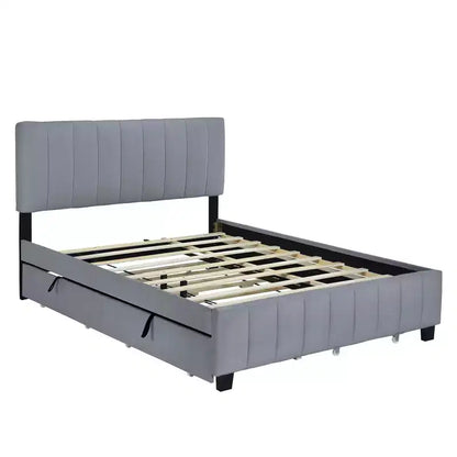 Lit plateforme rembourré Queen avec système de rangement hydraulique - Beige