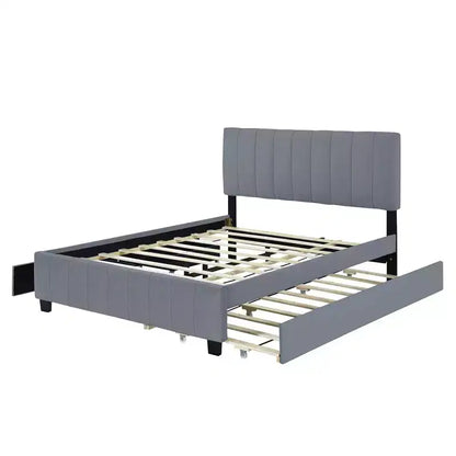 Lit plateforme rembourré Queen avec système de rangement hydraulique - Beige