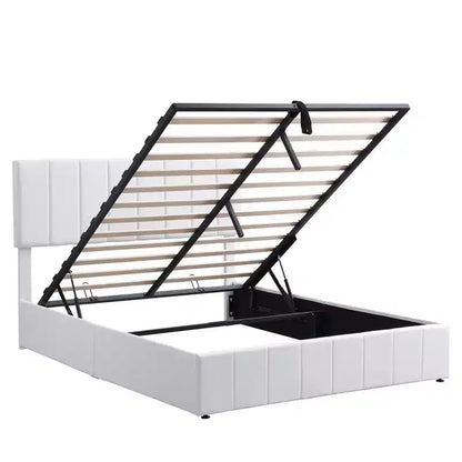 Lit plateforme rembourré Queen avec système de rangement hydraulique - Beige