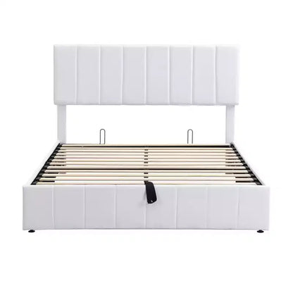 Lit plateforme rembourré Queen avec système de rangement hydraulique - Beige