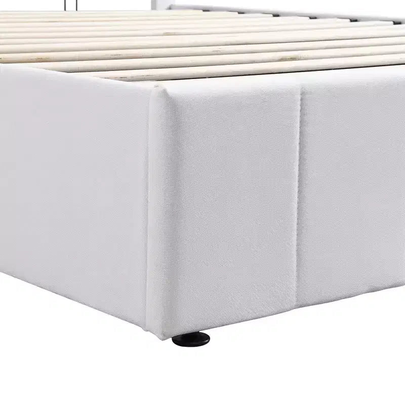 Lit plateforme rembourré Queen avec système de rangement hydraulique - Beige