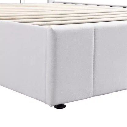 Lit plateforme rembourré Queen avec système de rangement hydraulique - Beige