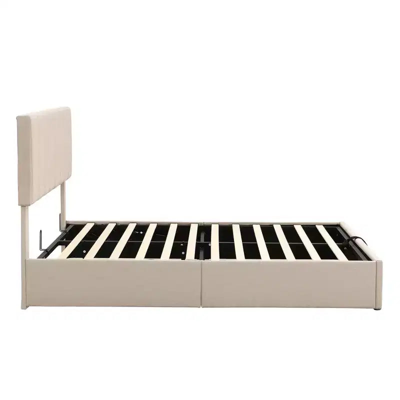 Lit plateforme rembourré Queen avec système de rangement hydraulique - Beige