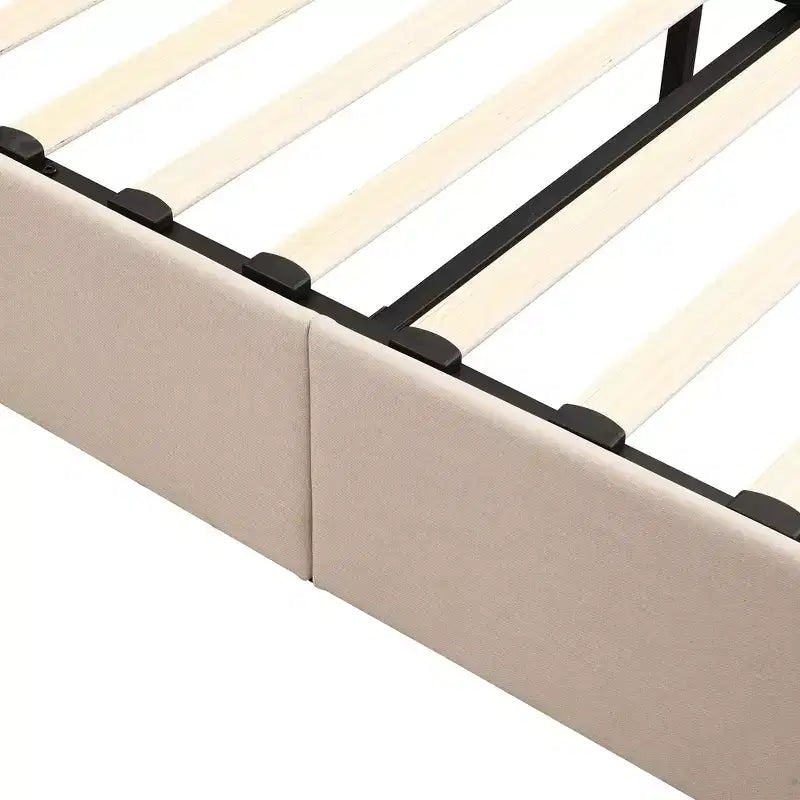 Lit plateforme rembourré Queen avec système de rangement hydraulique - Beige
