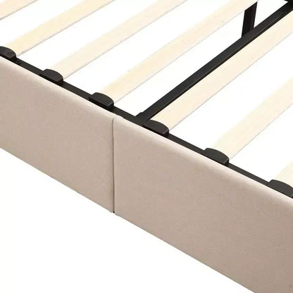 Lit plateforme rembourré Queen avec système de rangement hydraulique - Beige