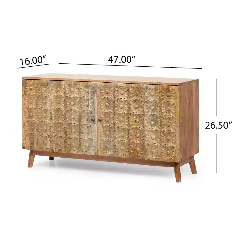 Buffet de rangement Grimsley en bois d'acacia avec étagères et 2 portes