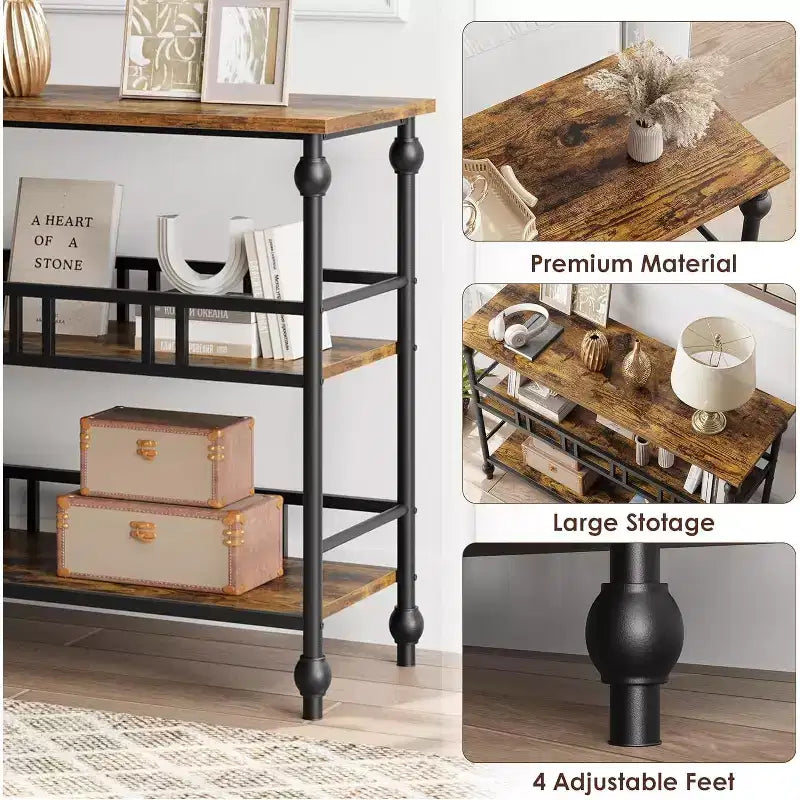 Console de canapé étroite à 3 niveaux de 43 po avec étagères pour salon, couloir, chambre à coucher