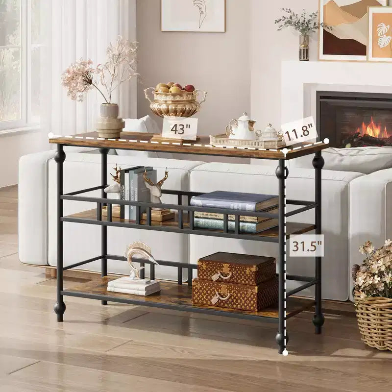 Console de canapé étroite à 3 niveaux de 43 po avec étagères pour salon, couloir, chambre à coucher