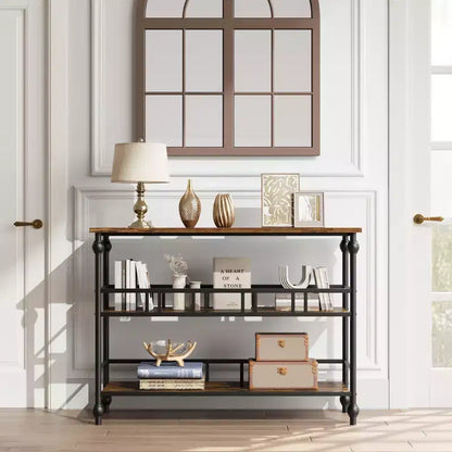 Console de canapé étroite à 3 niveaux de 43 po avec étagères pour salon, couloir, chambre à coucher
