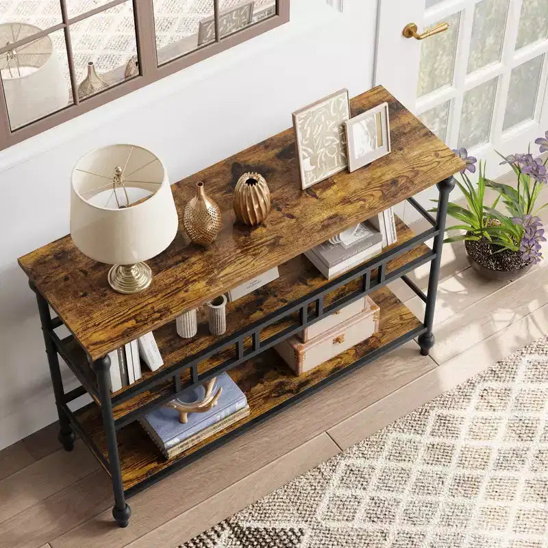 Console de canapé étroite à 3 niveaux de 43 po avec étagères pour salon, couloir, chambre à coucher