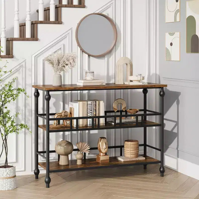 Console de canapé étroite à 3 niveaux de 43 po avec étagères pour salon, couloir, chambre à coucher
