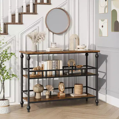 Console de canapé étroite à 3 niveaux de 43 po avec étagères pour salon, couloir, chambre à coucher