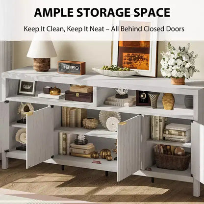 Buffet bahut cannelé de 167 cm avec 4 portes, meuble de rangement de cuisine moderne pour salle à manger, salon, entrée