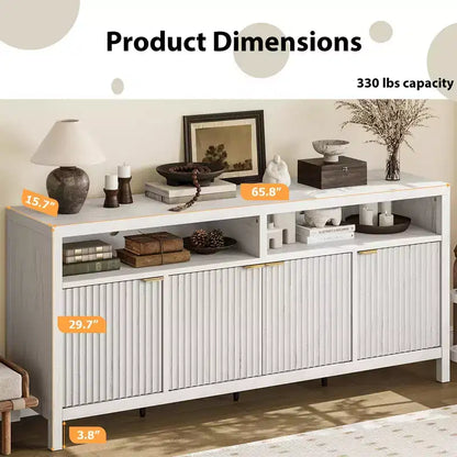 Buffet bahut cannelé de 167 cm avec 4 portes, meuble de rangement de cuisine moderne pour salle à manger, salon, entrée