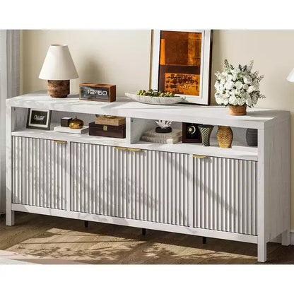 Buffet bahut cannelé de 167 cm avec 4 portes, meuble de rangement de cuisine moderne pour salle à manger, salon, entrée