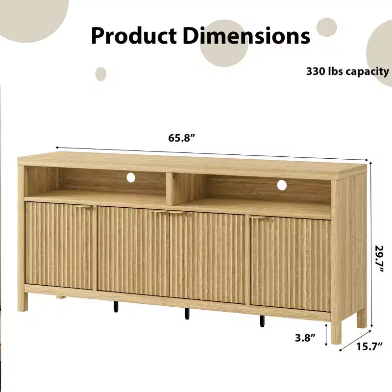 Buffet bahut cannelé de 167 cm avec 4 portes, meuble de rangement de cuisine moderne pour salle à manger, salon, entrée