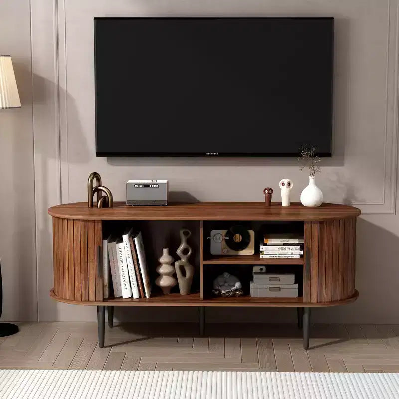 Meuble TV en bois moderne du milieu du siècle Fennik avec porte coulissante