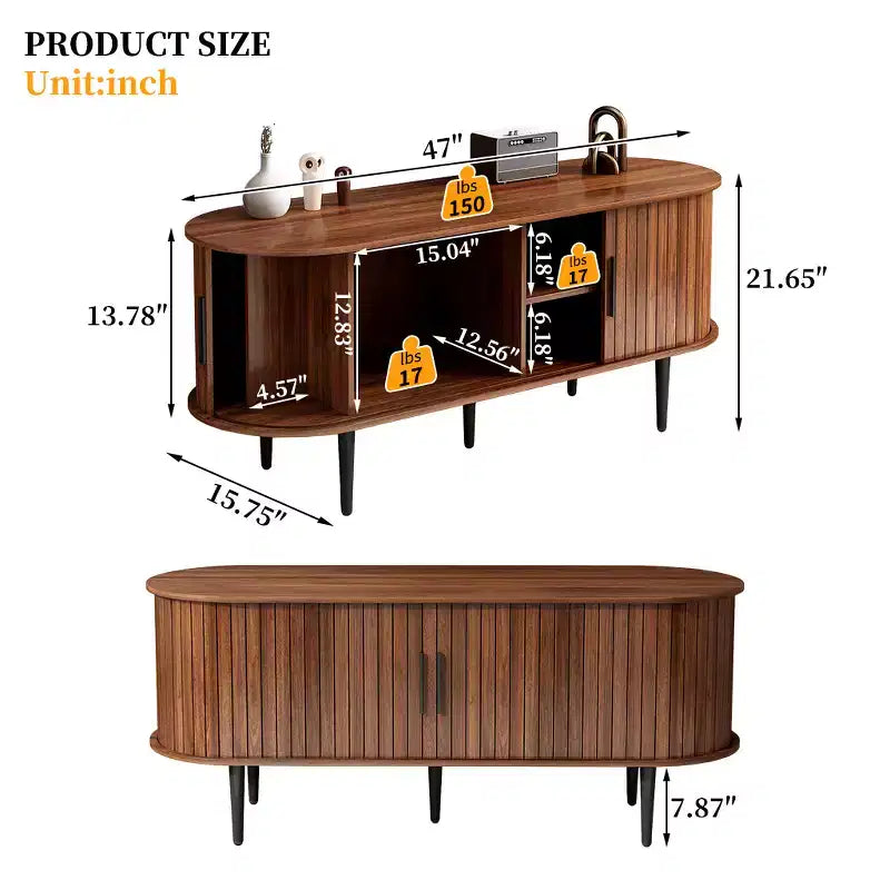 Meuble TV en bois moderne du milieu du siècle Fennik avec porte coulissante