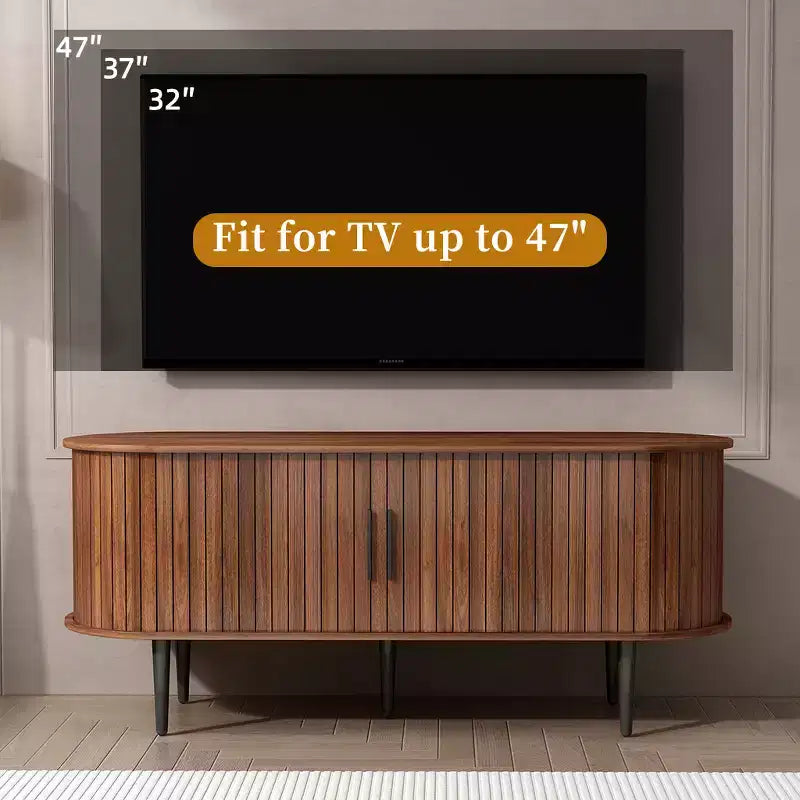 Meuble TV en bois moderne du milieu du siècle Fennik avec porte coulissante