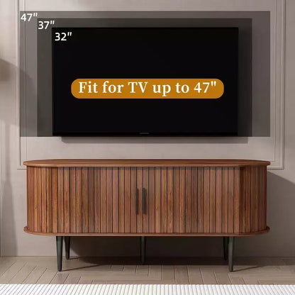 Meuble TV en bois moderne du milieu du siècle Fennik avec porte coulissante