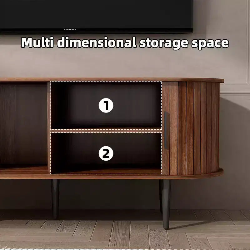 Meuble TV en bois moderne du milieu du siècle Fennik avec porte coulissante