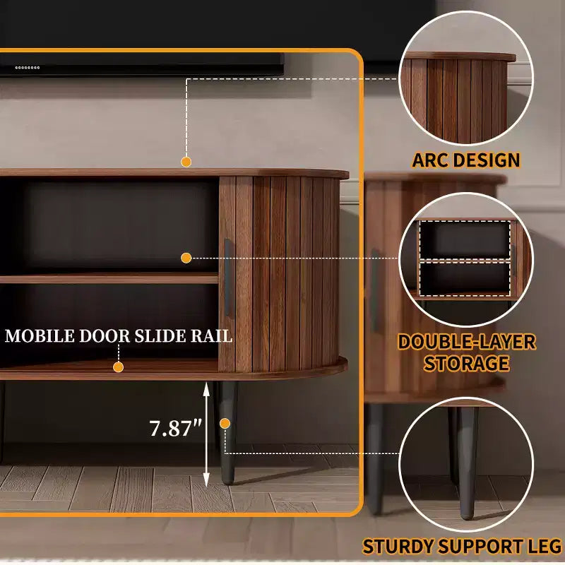 Meuble TV en bois moderne du milieu du siècle Fennik avec porte coulissante