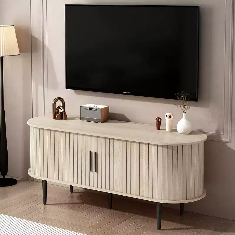 Meuble TV en bois moderne du milieu du siècle Fennik avec porte coulissante