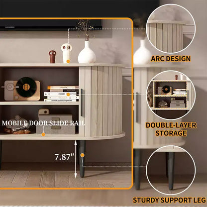 Meuble TV en bois moderne du milieu du siècle Fennik avec porte coulissante