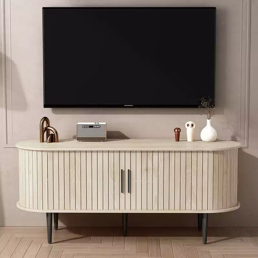 GDFStudio Fennik Mid-Century Modern Wooden TV Stand with Sliding Door
