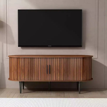 Meuble TV en bois moderne du milieu du siècle Fennik avec porte coulissante