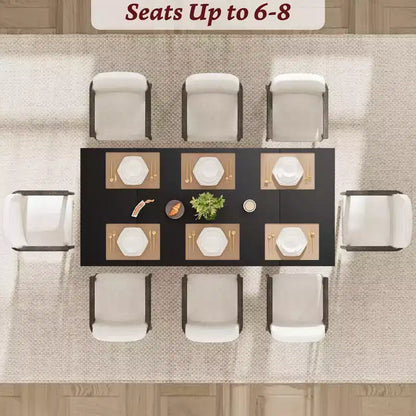 Grande table à manger pour 6, table de cuisine de ferme avec plateau rembourré et pieds uniques en forme de V, table à manger rectangulaire en bois