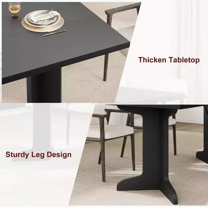 Grande table à manger pour 6, table de cuisine de ferme avec plateau rembourré et pieds uniques en forme de V, table à manger rectangulaire en bois