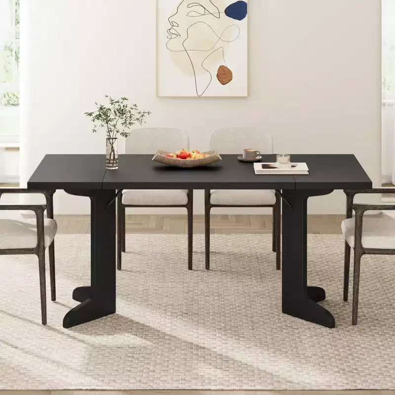 Grande table à manger pour 6, table de cuisine de ferme avec plateau rembourré et pieds uniques en forme de V, table à manger rectangulaire en bois