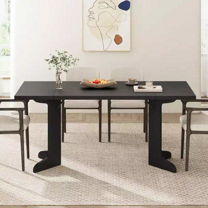 Grande table à manger pour 6, table de cuisine de ferme avec plateau rembourré et pieds uniques en forme de V, table à manger rectangulaire en bois