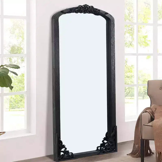 Miroir psyché en bois massif sculpté, encadré, arche rustique, 71 cm (l) x 170 cm (h), noir