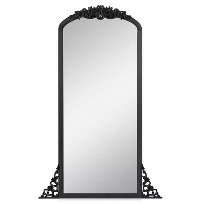 Miroir psyché en bois massif sculpté, encadré, arche rustique, 71 cm (l) x 170 cm (h), noir