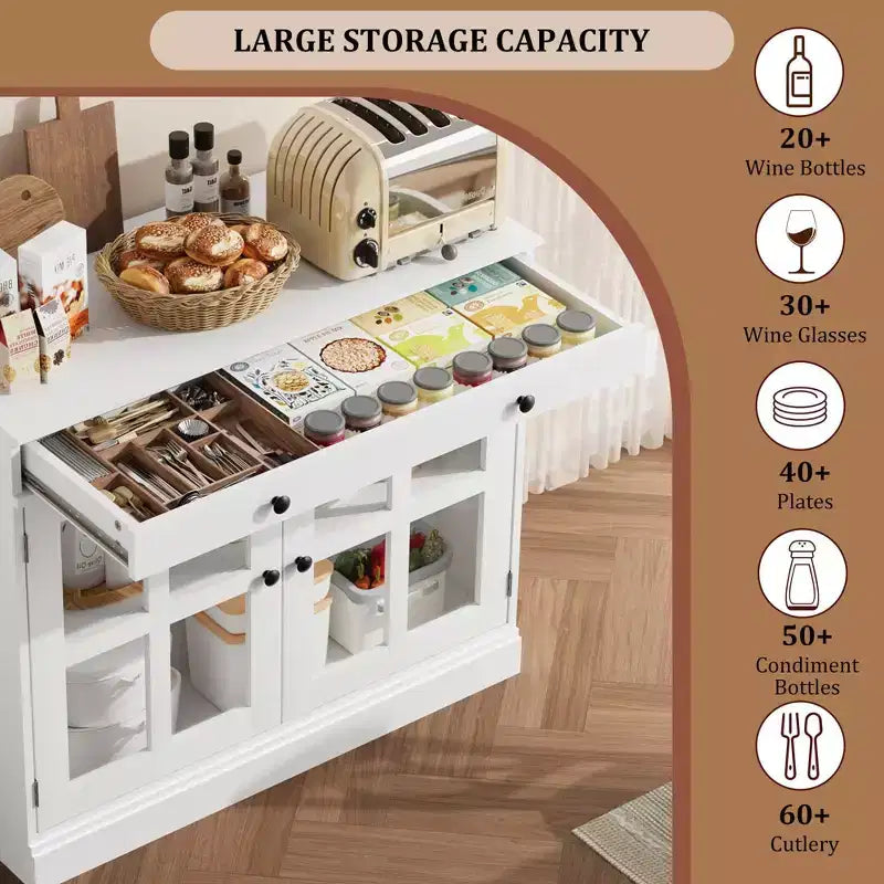 Buffets et armoires de salle à manger avec porte en verre, buffet de 89,9 cm avec tiroir de rangement, design adaptable