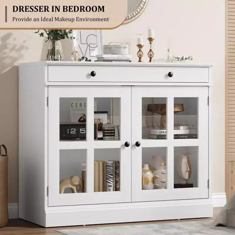 Buffets et armoires de salle à manger avec porte en verre, buffet de 89,9 cm avec tiroir de rangement, design adaptable