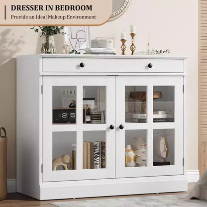Buffets et armoires de salle à manger avec porte en verre, buffet de 89,9 cm avec tiroir de rangement, design adaptable