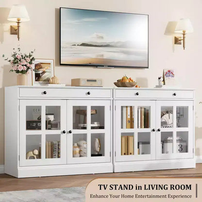 Buffets et armoires de salle à manger avec porte en verre, buffet de 89,9 cm avec tiroir de rangement, design adaptable