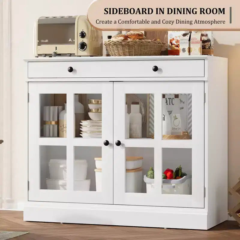 Buffets et armoires de salle à manger avec porte en verre, buffet de 89,9 cm avec tiroir de rangement, design adaptable