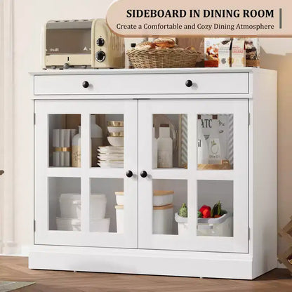 Buffets et armoires de salle à manger avec porte en verre, buffet de 89,9 cm avec tiroir de rangement, design adaptable