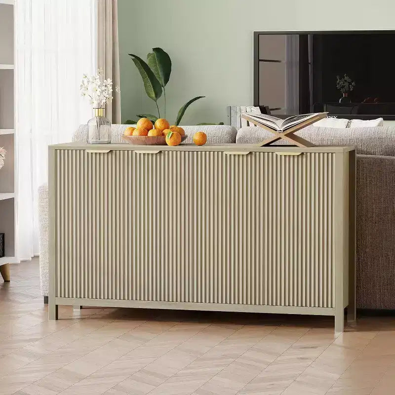 Bahut buffet moderne cannelé à 4 portes avec étagères réglables pour cuisine, salle à manger et salon